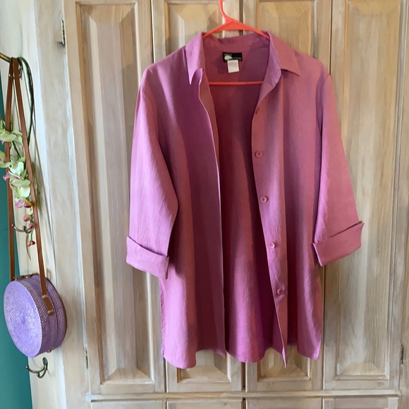 Pink linen rayon button down shirt French cuffs - Picture 2 of 7